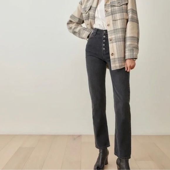 Reformation Grey High Rise Button Jeans - Picture 2 of 4